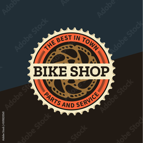 Vector bike shop, bicycle part and service logo
