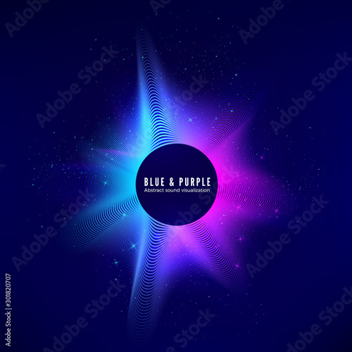 Digital audio data. Sound waves visualization. Electronic equalizer in neon colors. Vibrant music energy. Vector