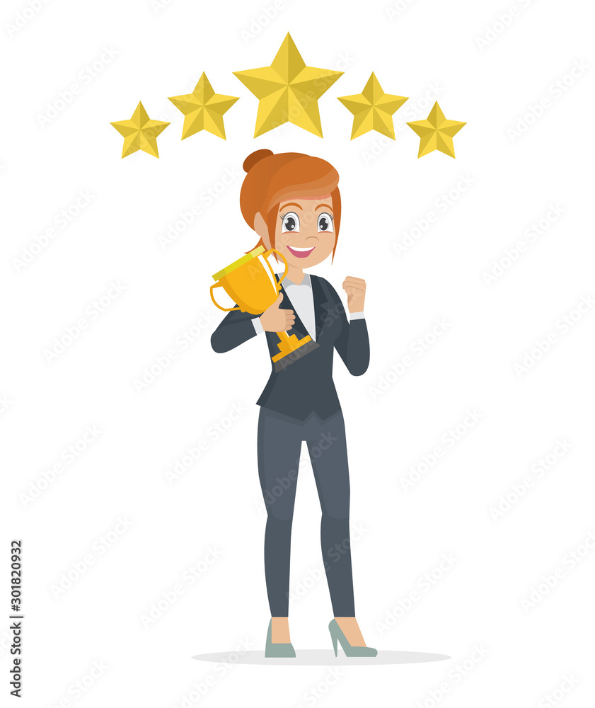 Cartoon character Poses, Business woman character. Businesswoman concept winner success. Excited smiling cartoon female raising up trophy. Stock Vector | Adobe Stock Cartoon character Poses, Business woman character. Businesswoman concept winner success. Excited smiling cartoon female raising up trophy. Stock Vector | Adobe Stock