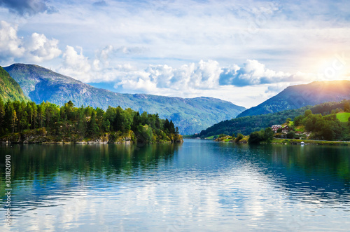 Panoramic  view of Sognefjord, one of the most beautiful fjords in Norway photo