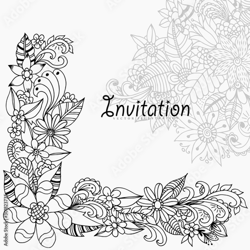 Vector illustration invitation in colors. Coloring Book, anti-stress for adults. Black and white.