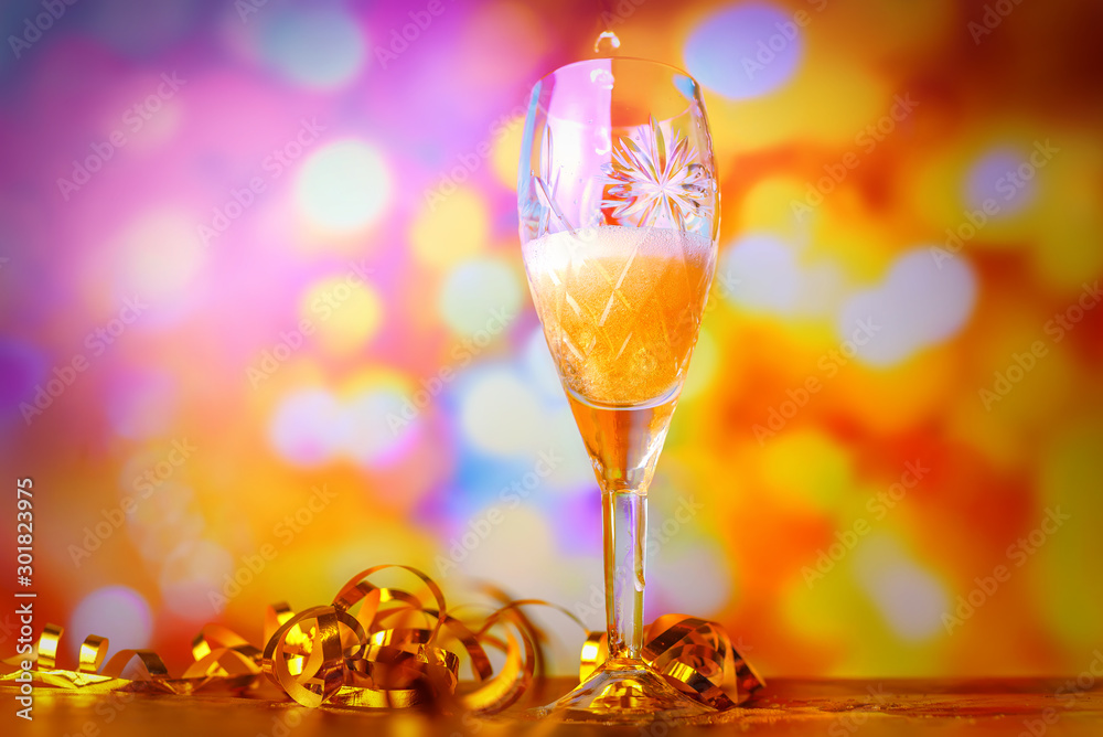 Christmas and New Year celebration with champagne. Christmas Golden lights. Celebration. Christmas and New Year celebration with champagne. Christmas Golden lights. Celebration.