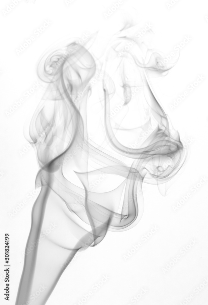 Black smoke abstract on white background - obrazy, fototapety, plakaty 