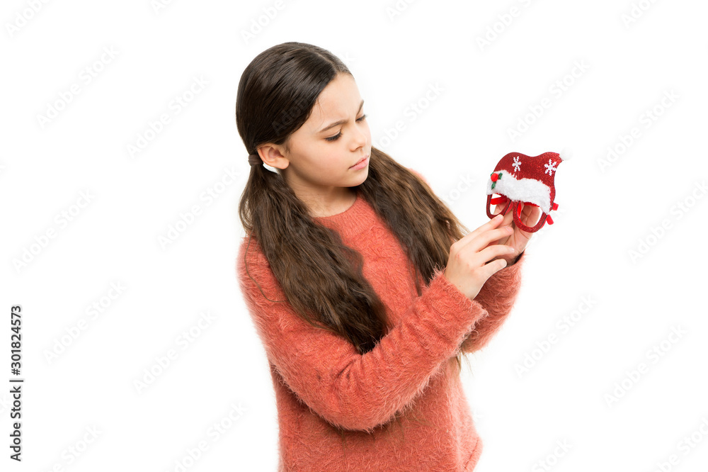 Kids holidays party with santa. Little child hold santa head glasses mask. Annual holidays. Christmas holidays 2019. Merry xmas. Happy new year celebration. Holiday season. Winter holidays arrive Kids holidays party with santa. Little child hold santa head glasses mask. Annual holidays. Christmas holidays 2019. Merry xmas. Happy new year celebration. Holiday season. Winter holidays arrive