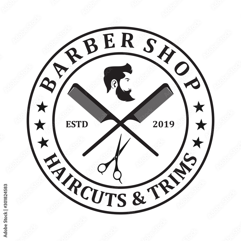Barber shop logo template. Handsome man with beard and mustache