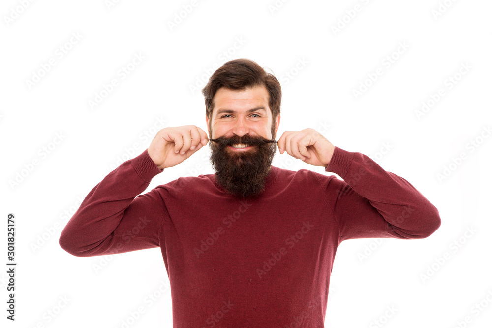 his own style. mature bearded man care mustache. hipster with mustache. hairdresser salon. happy hipster after barbershop. male fashion. beard hair care. brutal man isolated on white. i love my style his own style. mature bearded man care mustache. hipster with mustache. hairdresser salon. happy hipster after barbershop. male fashion. beard hair care. brutal man isolated on white. i love my style