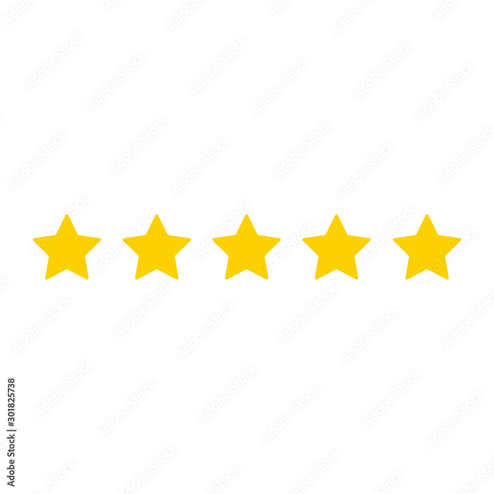 Vector illustration of five gold stars rating in white background for web Vector illustration of five gold stars rating in white background for web