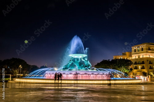 Triton Fountain at night