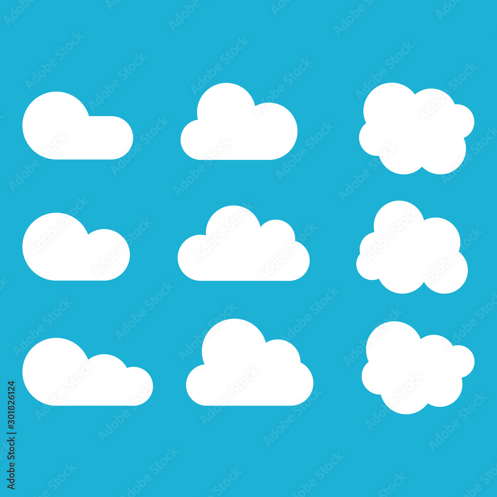 White clouds collection. Set cloud in color background. Vector illustration