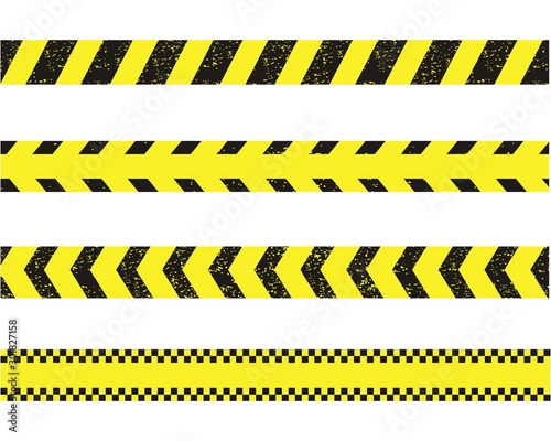 Yellow and Black Barricade Construction Tape Collection. police stripe. Vector illustration.