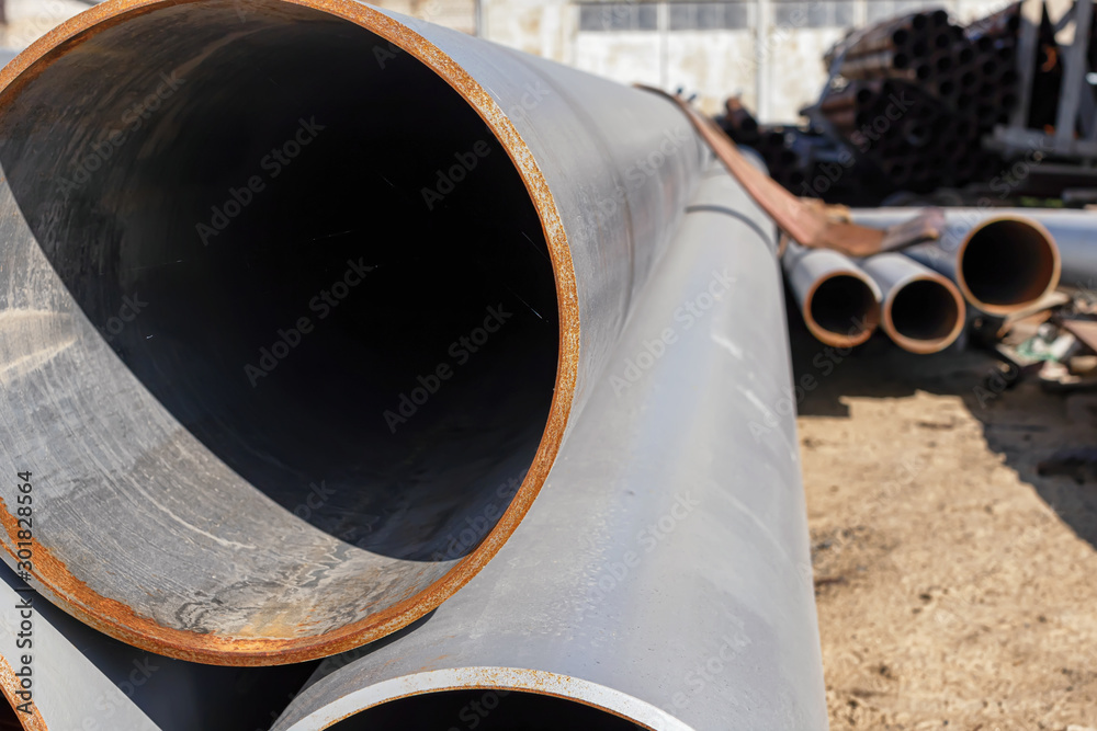 Steel pipe rolled products in the warehouse of metal products Steel pipe rolled products in the warehouse of metal products