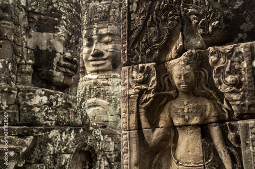 Faces in the walls of Bayon temple, Ankor Wat, Cambodia.