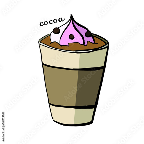 Glass of cocoa and a cup of coffee with marshmallows for a cafe menu in the vector drink for children isolated