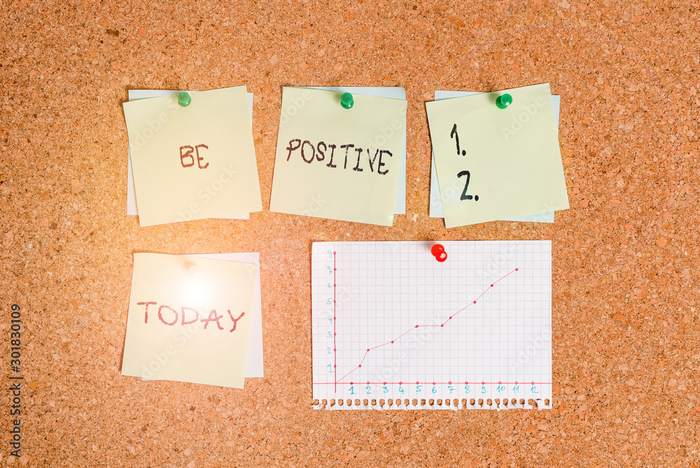 Conceptual hand writing showing Be Positive. Concept meaning giving cause for hope and confidence Without any doubt Corkboard size paper thumbtack sheet billboard notice board Conceptual hand writing showing Be Positive. Concept meaning giving cause for hope and confidence Without any doubt Corkboard size paper thumbtack sheet billboard notice board