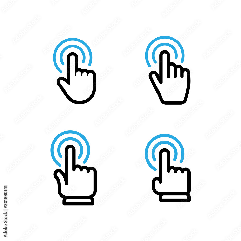 Hand click linear icon set. Clicking pointer finger collection. Hand click linear icon set. Clicking pointer finger collection.