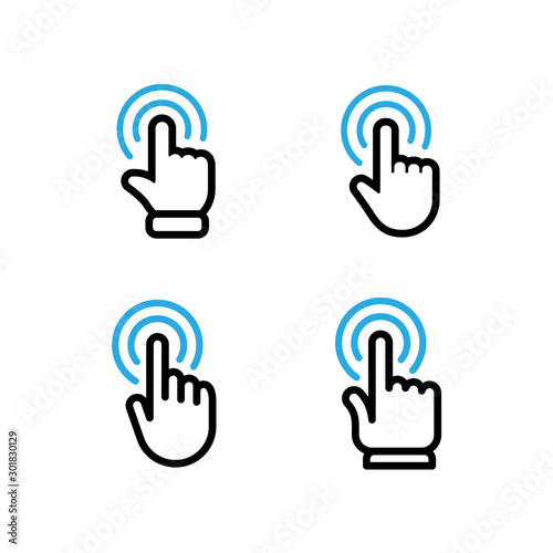 Hand click linear icon set. Clicking pointer finger collection.
