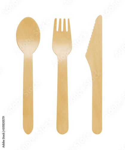 Wooden spoon, knife and fork