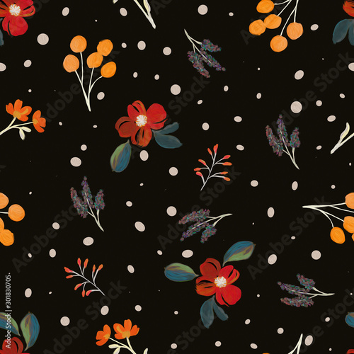 Seamless abstract flower pattern. Watercolor painting. Textile design.