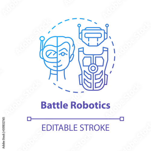 Battle robotics blue gradient concept icon. Transformers idea thin line illustration. Types of robots. Computer machine combat, fighting. Vector isolated outline drawing. Editable stroke