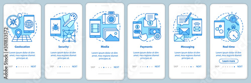 Software development onboarding mobile app page screen vector template. Application programming. Walkthrough website steps with linear illustrations. UX, UI, GUI smartphone interface concept