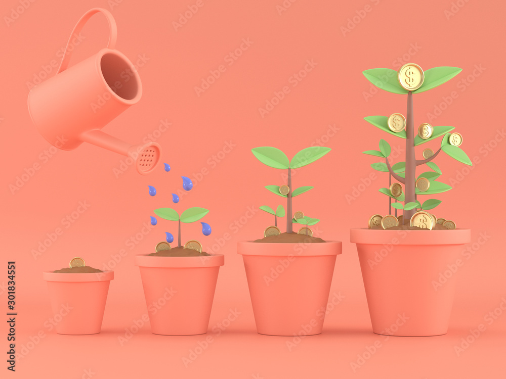 Fototapeta premium 3d render money tree coin plant for save money or banking concept.