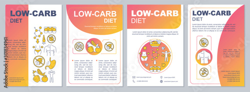 Low carb diet gradient brochure template. Keto food. Flyer, booklet, leaflet print, cover design with linear illustrations. Vector page layouts for magazines, annual reports, advertising posters