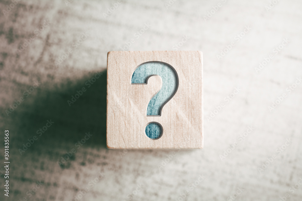 Question Mark On A Wooden Block On A Table Question Mark On A Wooden Block On A Table