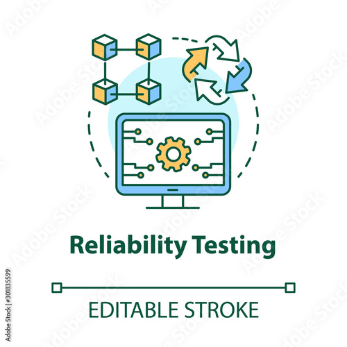 Reliability testing concept icon. Software development type idea thin line illustration. Application programming. Failure-free perfomance. IT project. Vector isolated outline drawing. Editable stroke