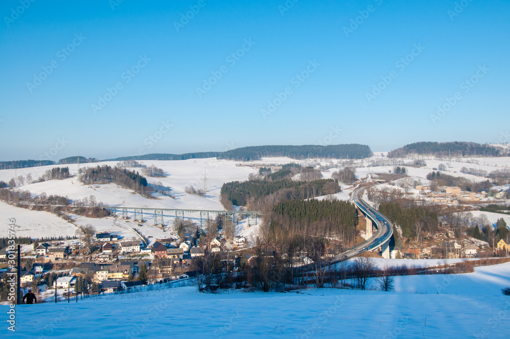 Eisenbahn Viadukt Brücke - Markersbach Schwarzenberg Erzgebirge Sachsen  