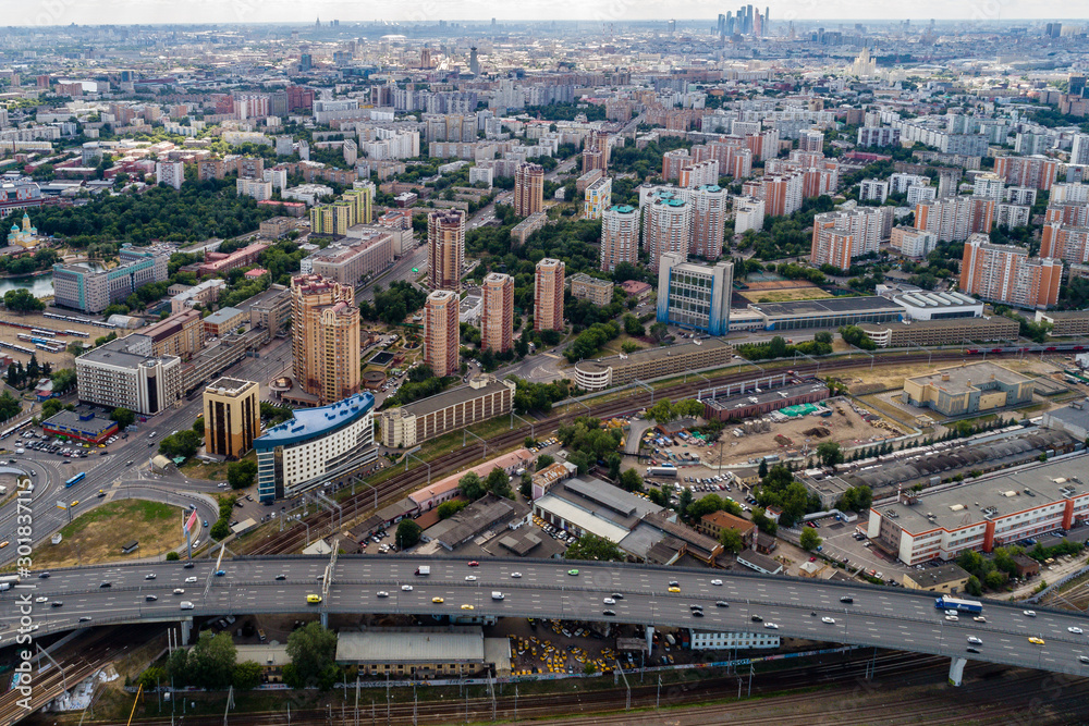 Moscow, top view of a modern city building in Tagansky district
