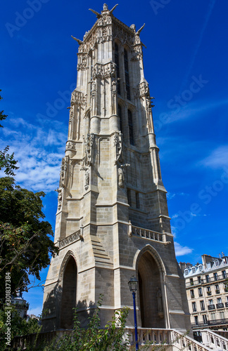 Tower of Saint-Jacques, Paris, France and blue sky photo