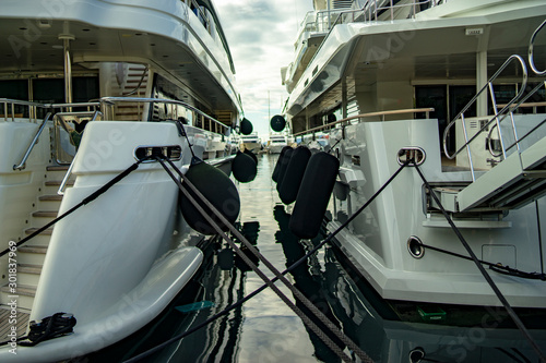 Luxury yacht, white color, detail, northern Mediterranean
