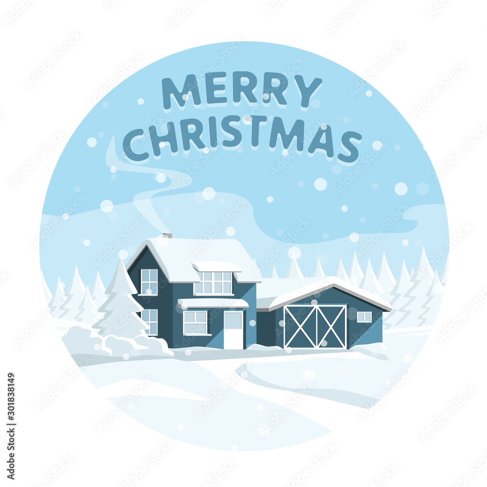 House in a snowy forest. Winter wonderland. Vector template House in a snowy forest. Winter wonderland. Vector template