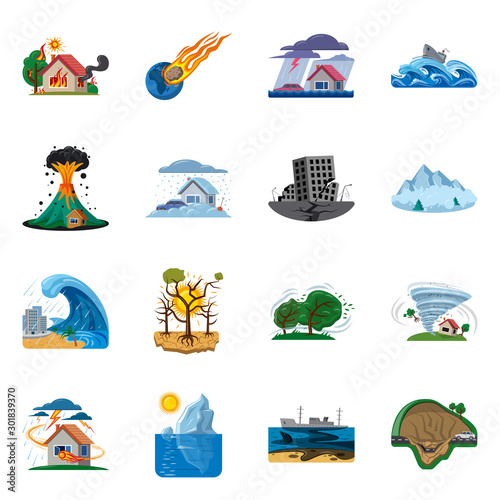 Vector design of natural and disaster sign. Collection of natural and risk stock symbol for web.