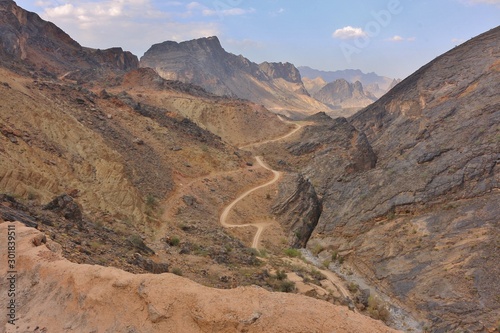 Way to Snake Gorge Canyon in Hajar Mountains in Oman