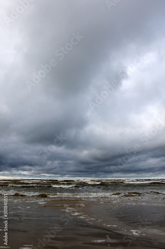 dramatic stormy clouds on the beach