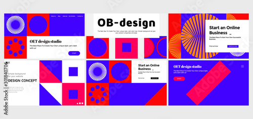 Abstract Vector Colorful Landing Page Template Set With Geometric Shapes
