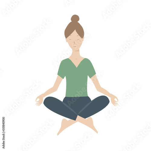 Yoga girl in calm tranquil pose, quiet earth natural colors