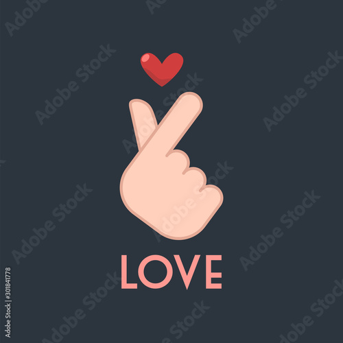 Korea finger heart vector illustration. Korean love sign icon.