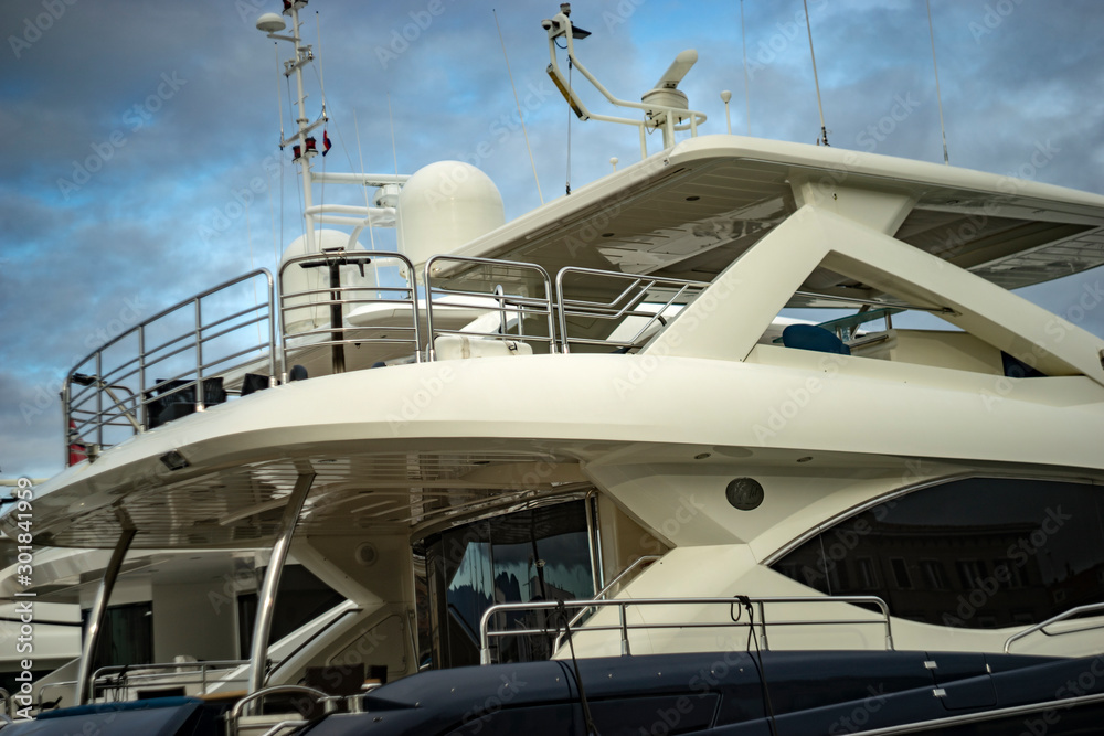 Naklejka premium Luxury yacht, white color, detail, northern Mediterranean