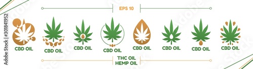 Set medical cbd thc hemp oil logo