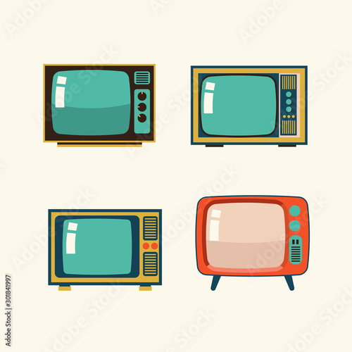Set of retro TV, retro TV icon old television set, vector old television set