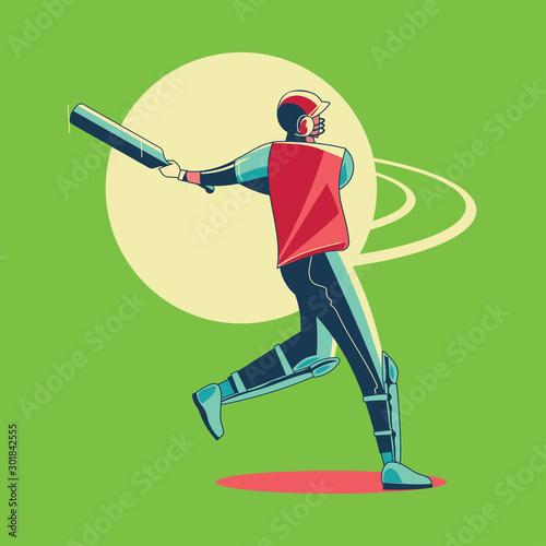 Illustration of batsman playing cricket championship or cricket player with bat swing