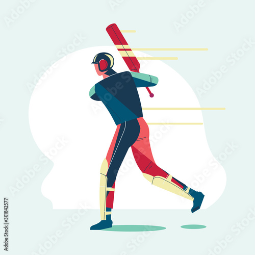 Illustration of batsman playing cricket championship or cricket player with bat swing