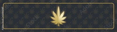 Abstract black banner with marijuana leaf