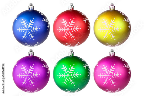 Set of colorful Christmas balls  for decoration and design isolated on a white background