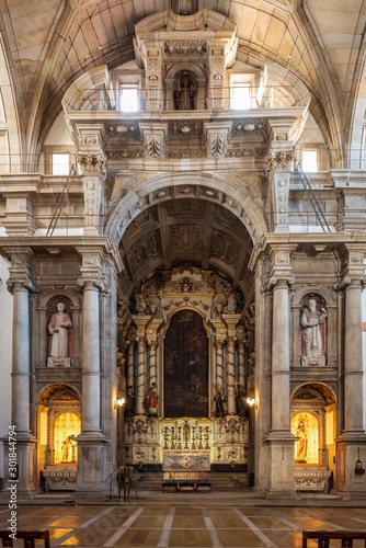 The majestic interior decorations of the Sao Lourenco church in Porto, Portugal. photo