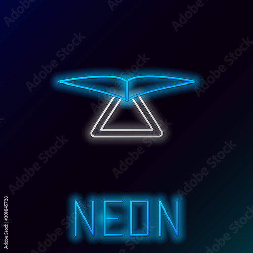 Blue glowing neon line Hang glider icon isolated on black background. Extreme sport. Colorful outline concept. Vector Illustration