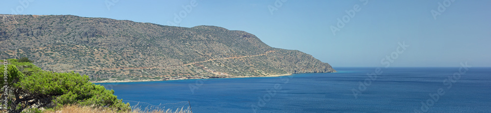 Coastal view of crete in greece from the island Spinalonga
