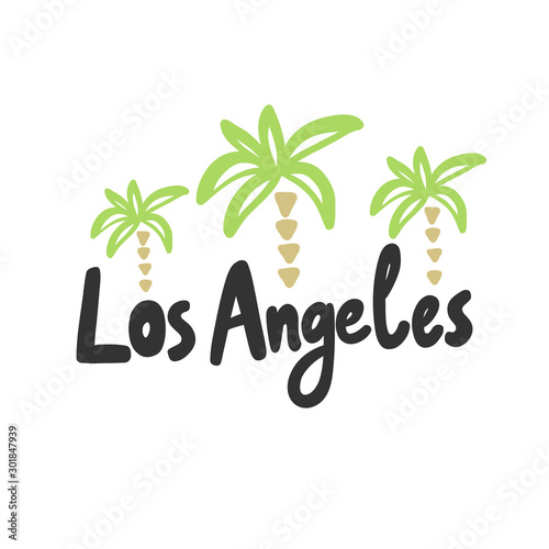 Los Angeles. Sticker for social media content. Vector hand drawn illustration design. 